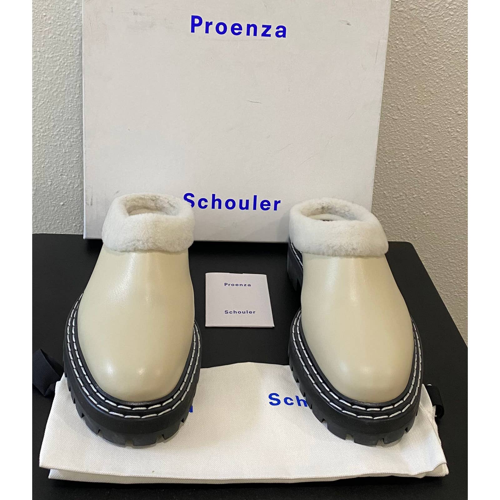 Proenza Schouler Women's Fur Lined Clog Shoe White Black Size 41
